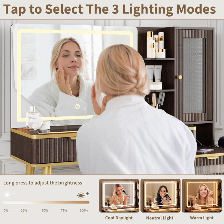 48 Inch Vanity Desk With Mirror Led Lights And Charging Station-4