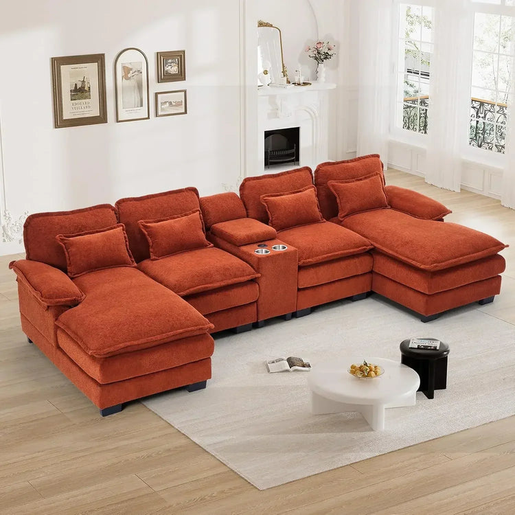 Comfy U Shape Cloud Couch - 124\" Chenille Sofa-8