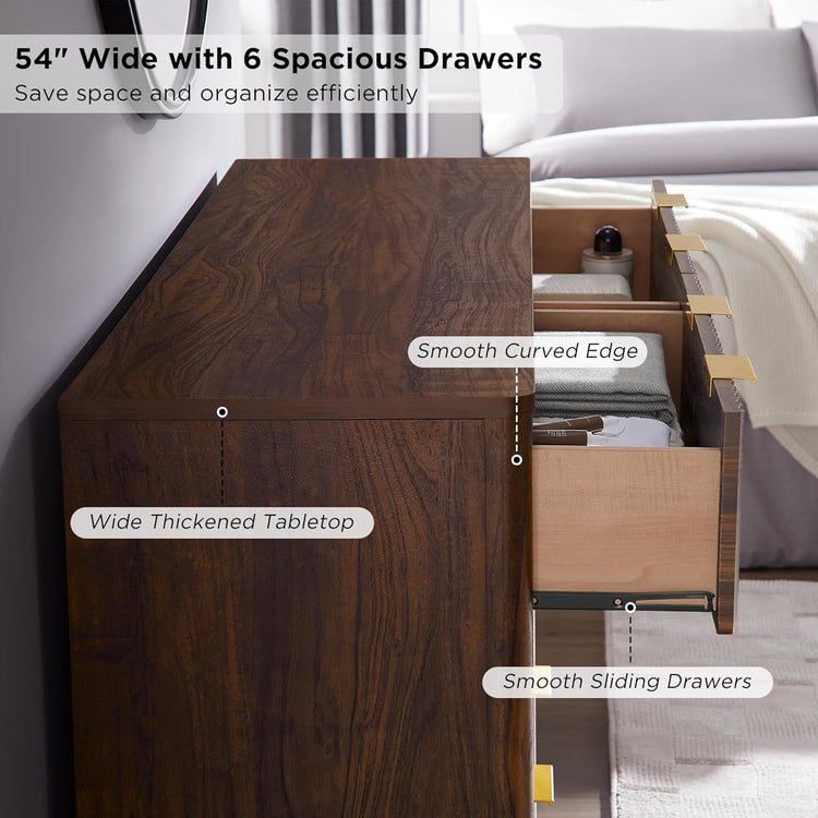 Dark Walnut Contemporary Fluted Six Drawer Dresser-4
