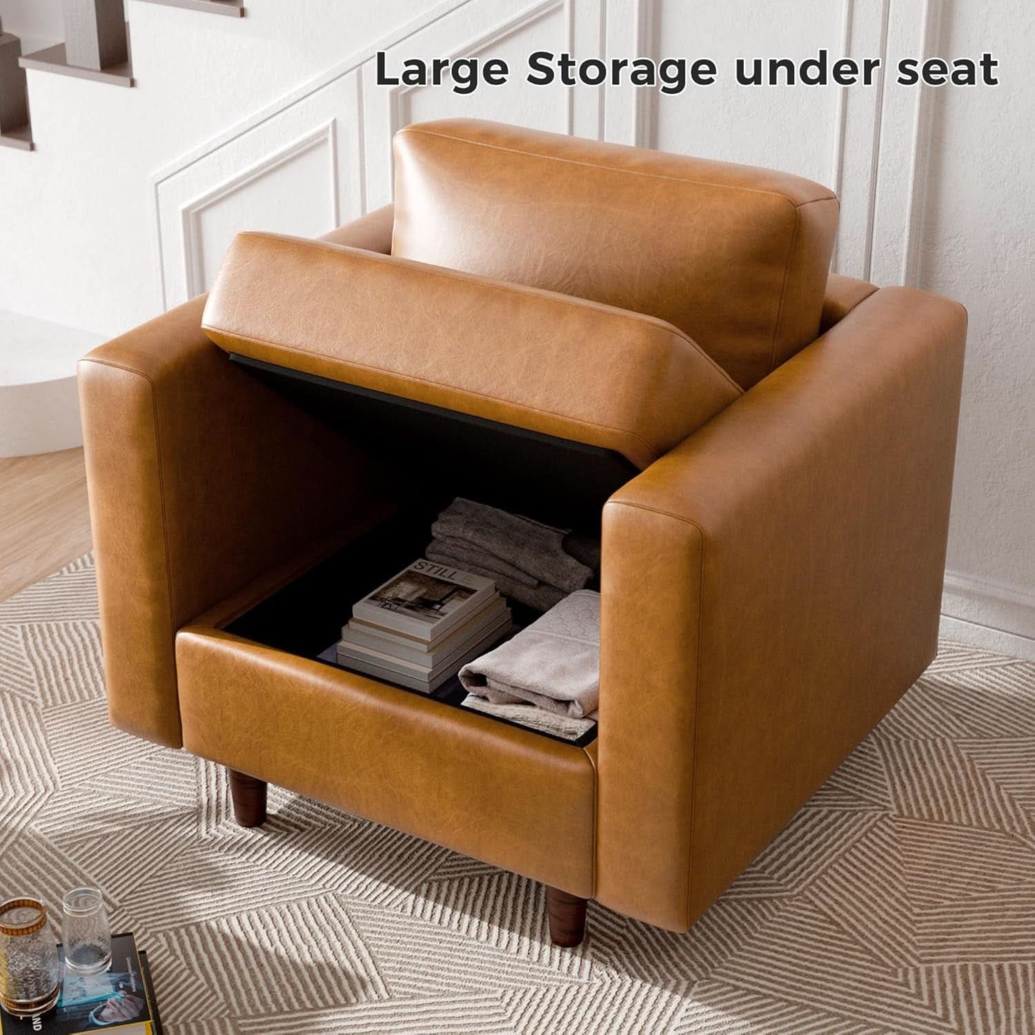 Brown Oversized Reading Armchair With Hidden Storage-4