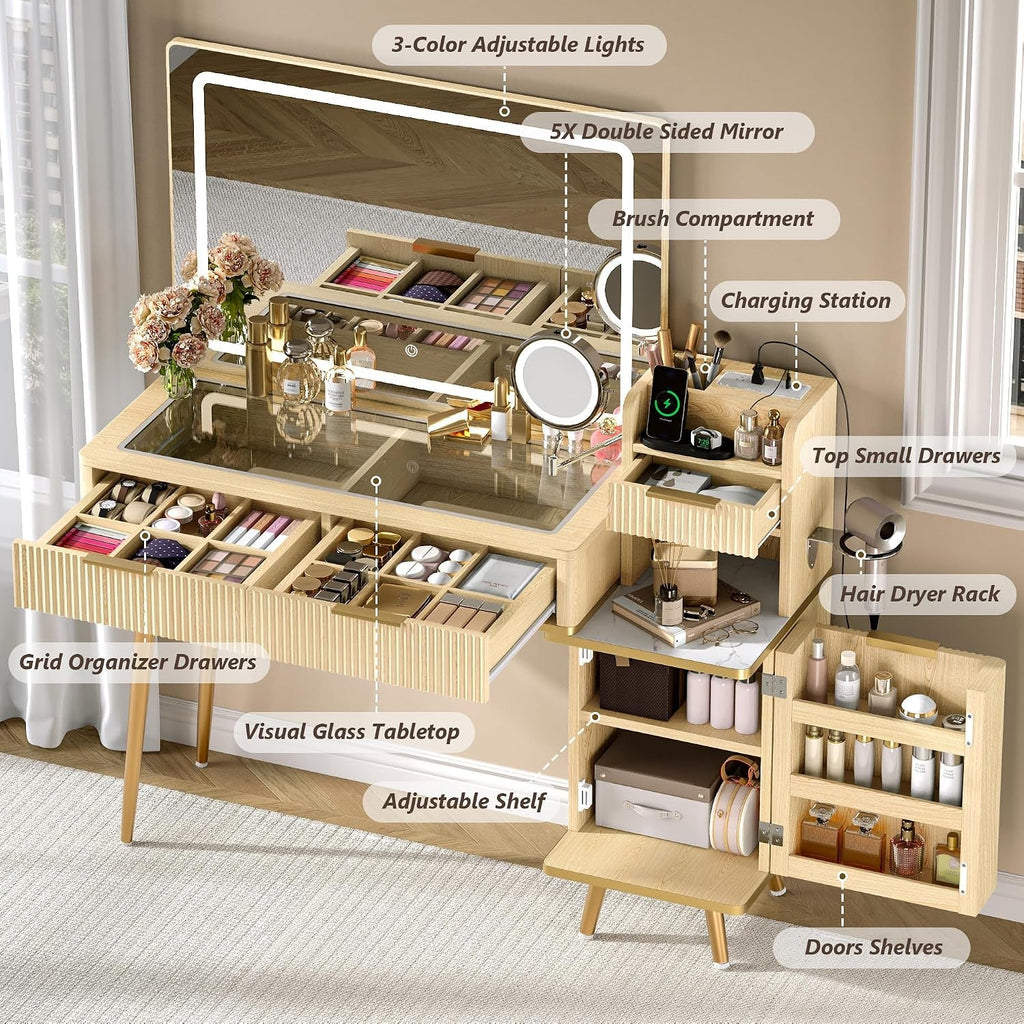Forty Seven Inch Vanity Desk With 5X Magnifying Mirror-1