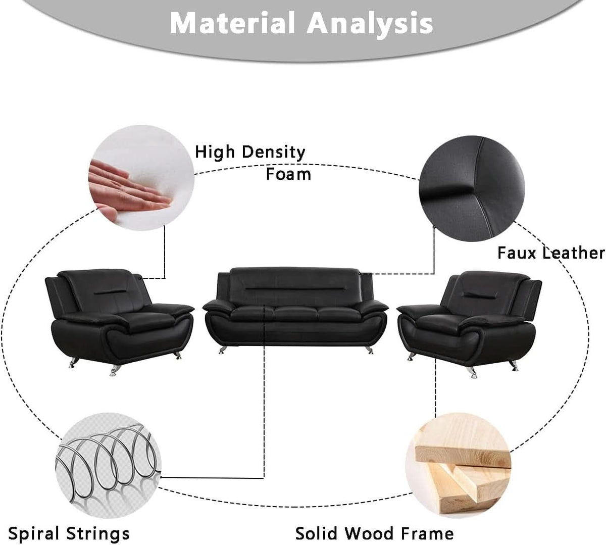 Leather Couches For Living Room Black Sofa And Loveseat Set-3