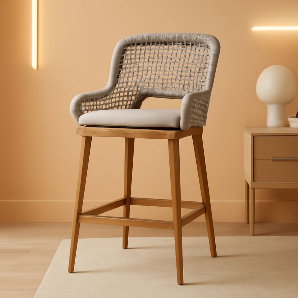 Counter Height Bar Stools With Backrest Set of 4 Rattan-0
