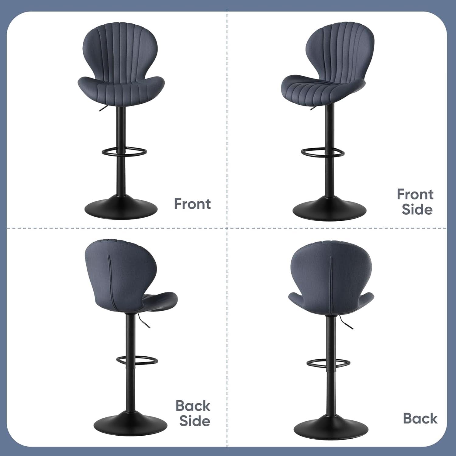 Three Swivel Bar Stools Counter Height High Back DarkGrey-4