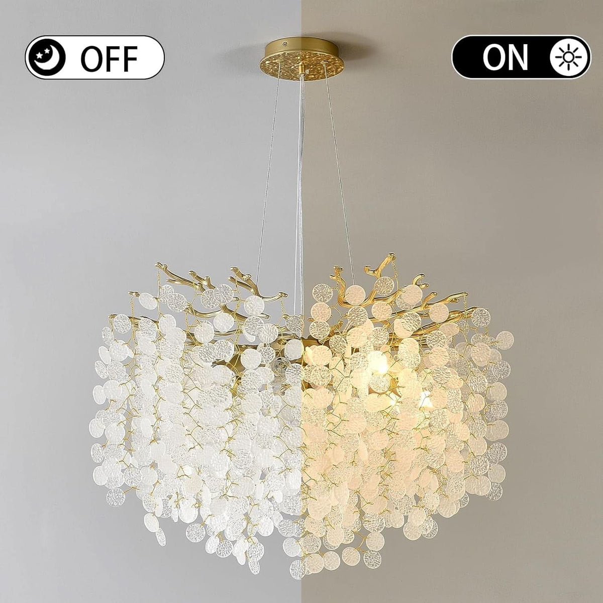 Gilded Capiz Shell Chandelier Crystalline Tree Branch-1