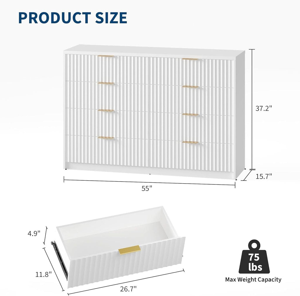 White Solid Maple Dresser Anti Tip LargeCapacityDrawers-1