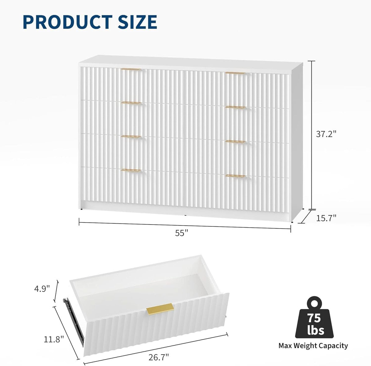 White Solid Maple Dresser Anti Tip LargeCapacityDrawers-1