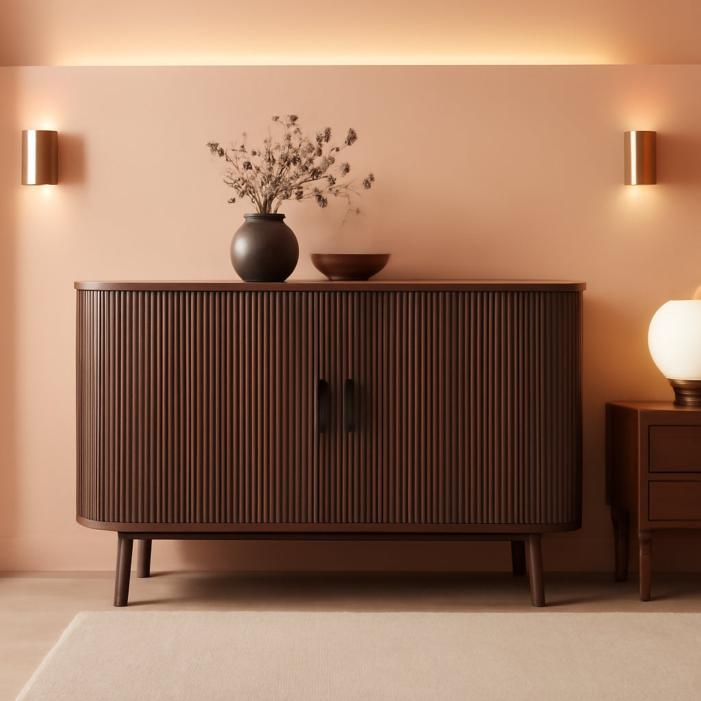 Walnut Fluted Sideboard Buffet Cabinet With Doors-0