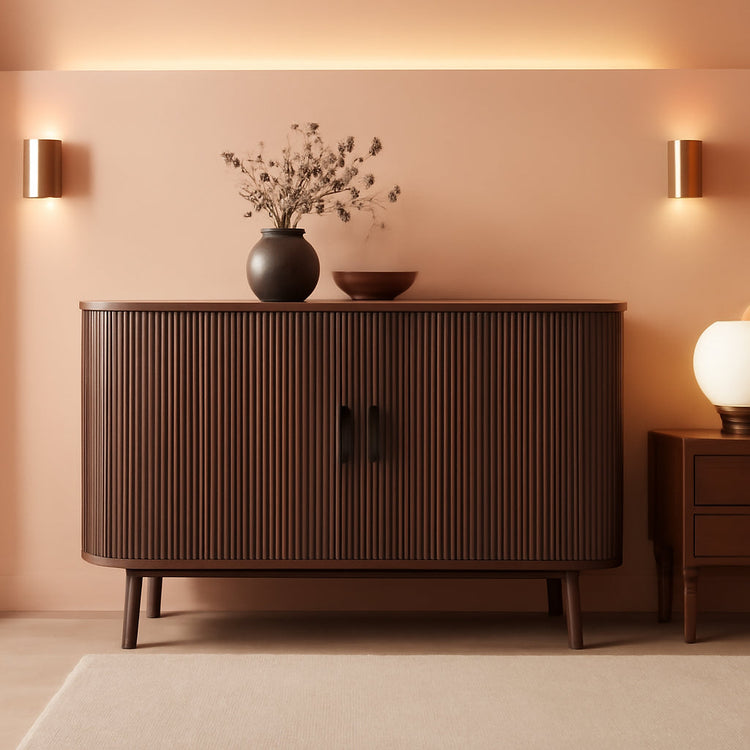 Walnut Fluted Sideboard Buffet Cabinet With Doors-0