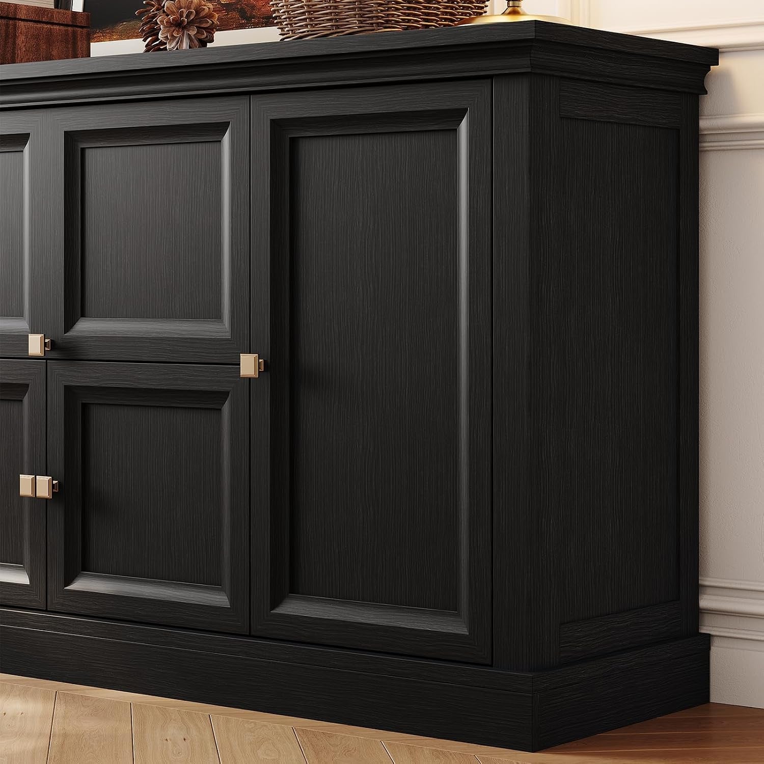 63Inch Black Farmhouse Buffet Cabinet With Storage-4