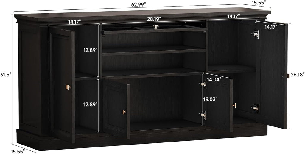 63Inch Black Farmhouse Buffet Cabinet With Storage-1