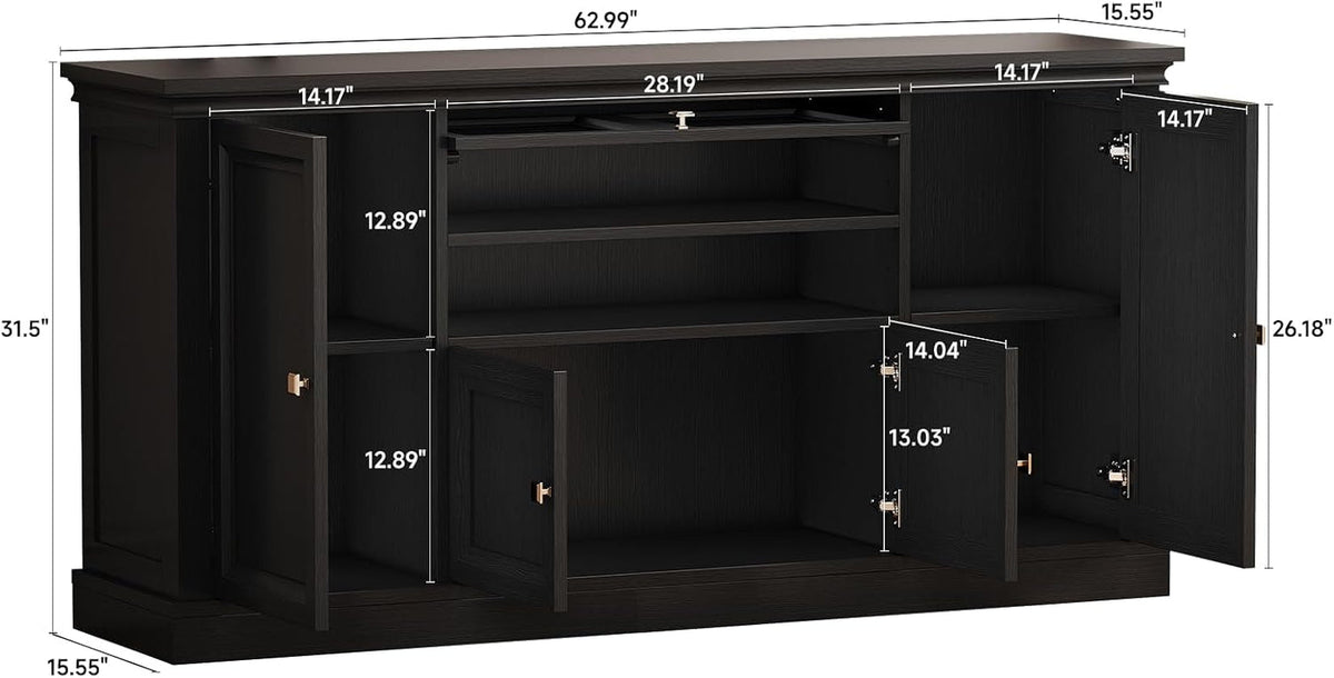 63Inch Black Farmhouse Buffet Cabinet With Storage-1