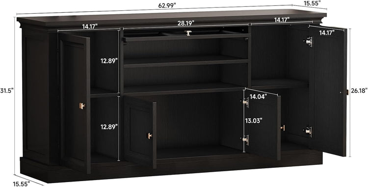 63Inch Black Farmhouse Buffet Cabinet With Storage-1