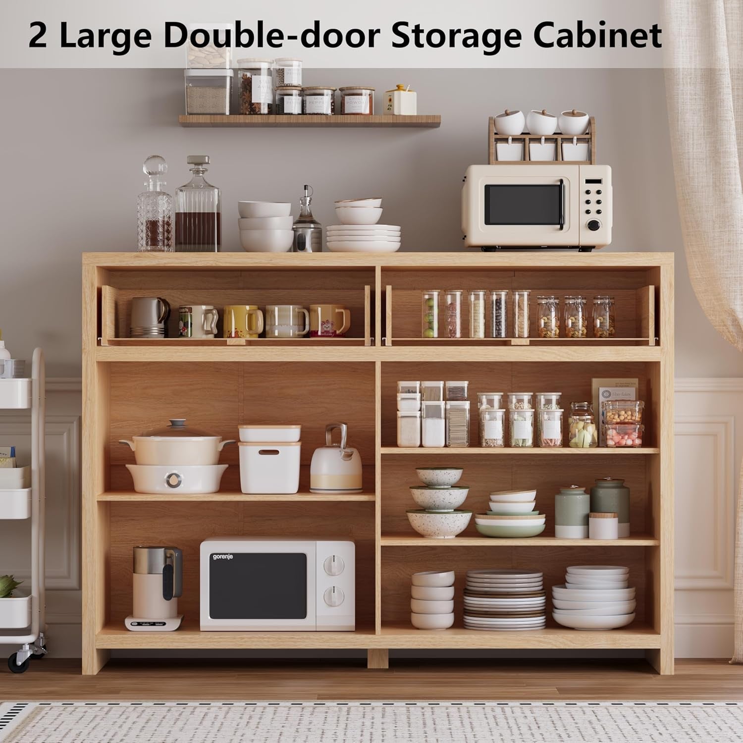 55Inch Wide Fluted Sideboard Buffet Cabinet Storage-4