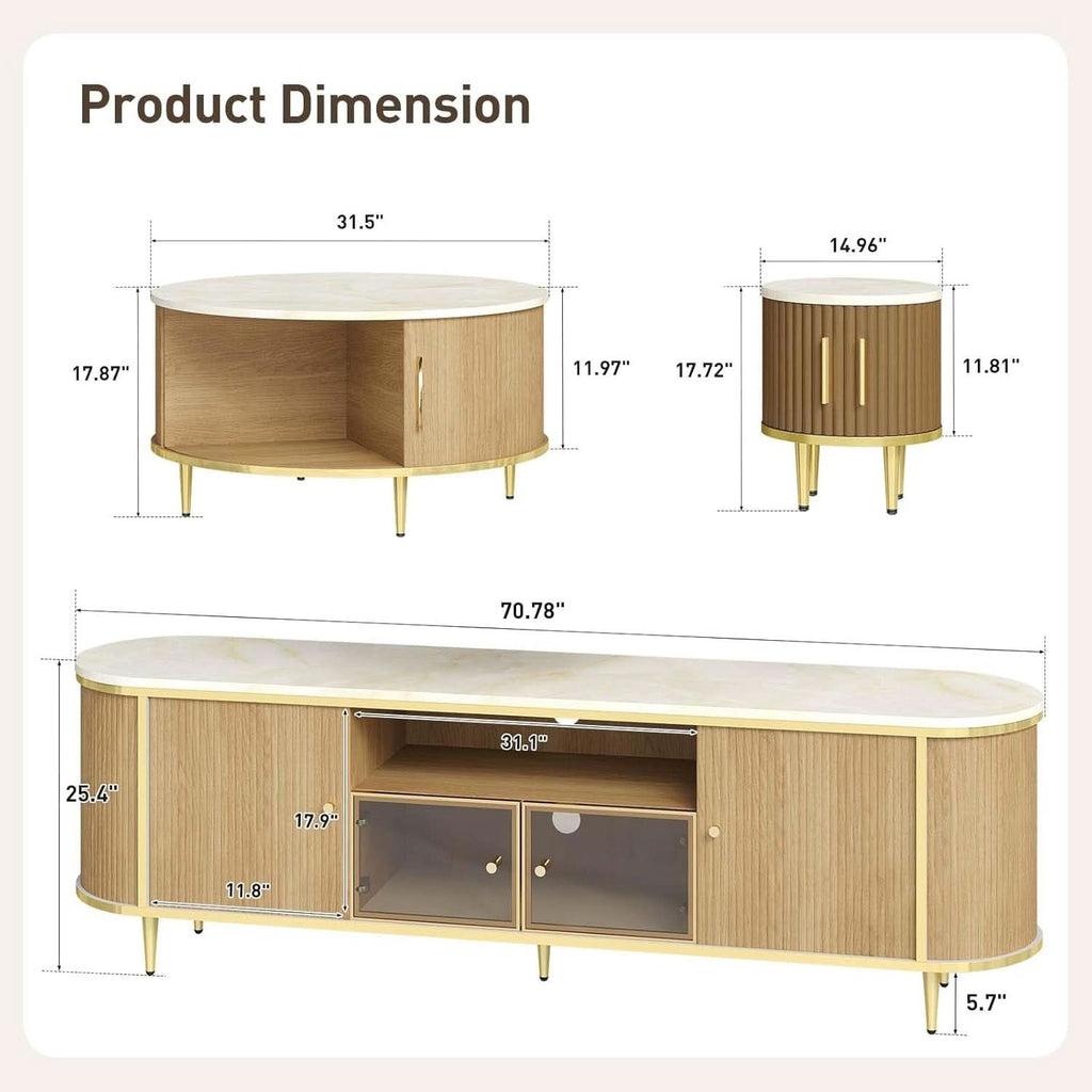 Fluted SeventyInch TV Console Set Premium Wood Coated Edition-1