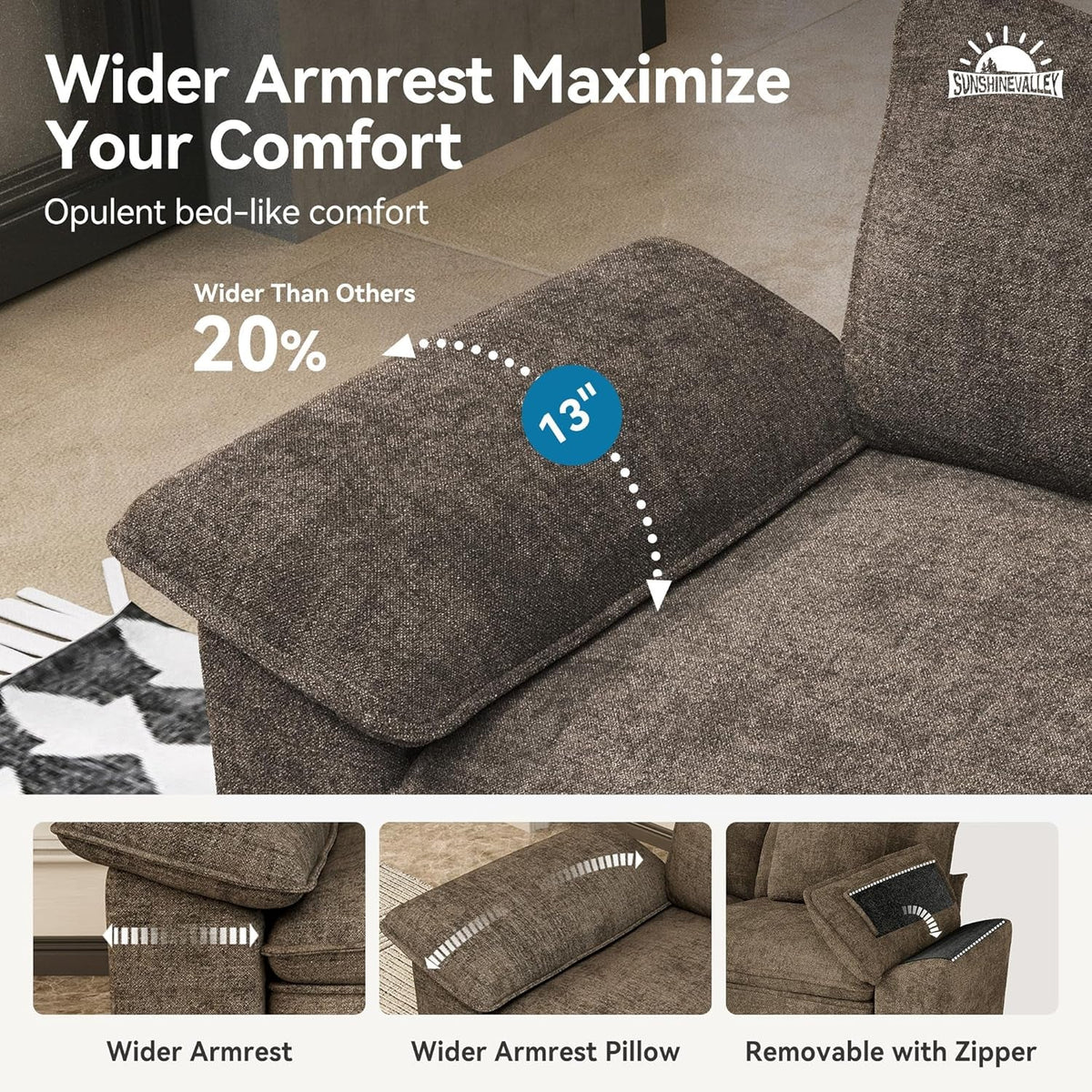 Taupe Chenille Three Seater Modular Sofa Arm rests Included-3
