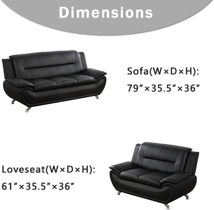 Leather Couches For Living Room Black Sofa And Loveseat Set-4