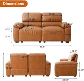 68 Inch PU Leather Loveseat Mid CenturyModern Brown-2