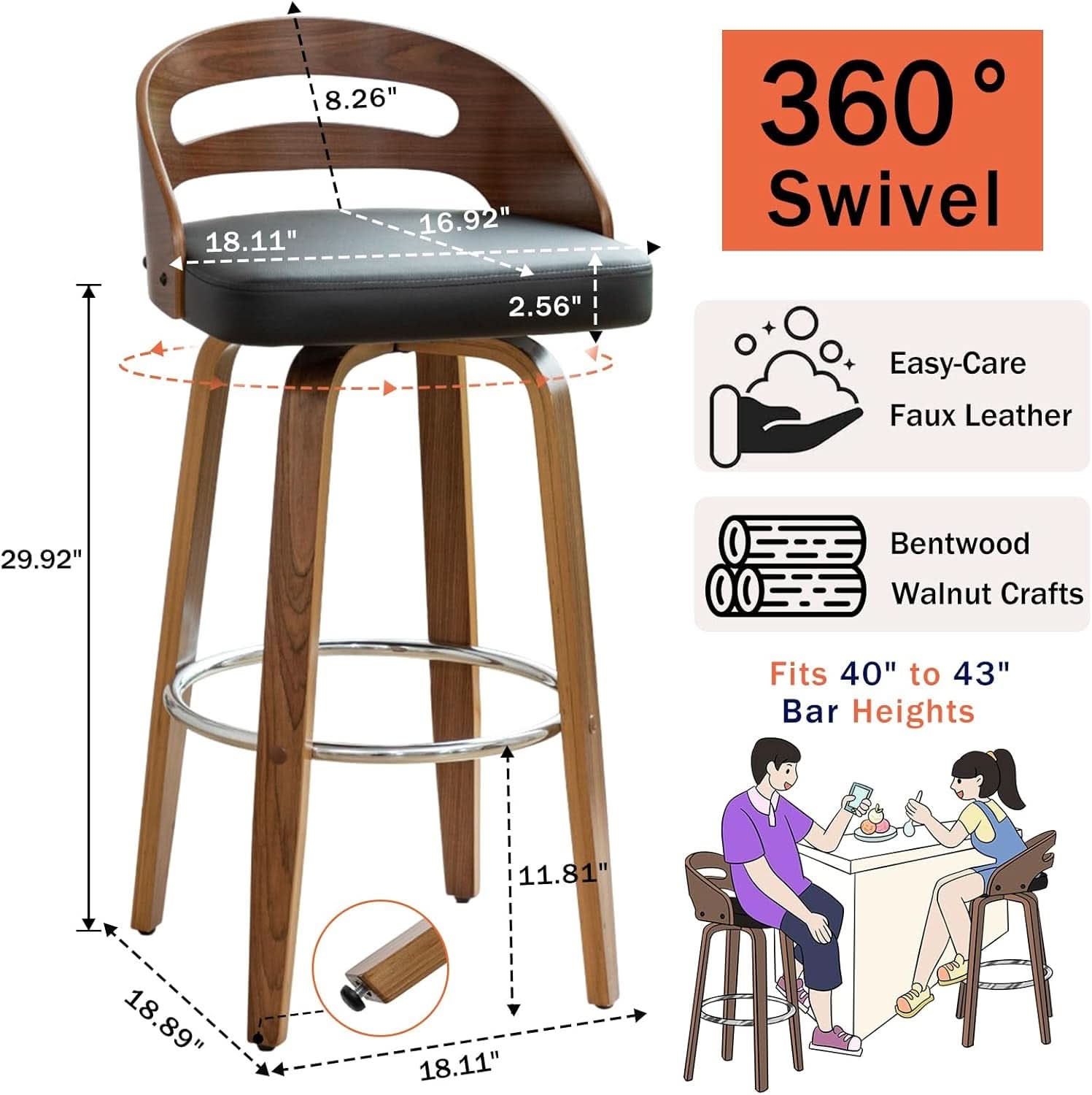 Bar Stools Set Of 2 Black Swivel For Home Bar Counter-1