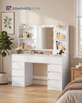 White Makeup Vanity Desk With Integrated LED Mirror-1