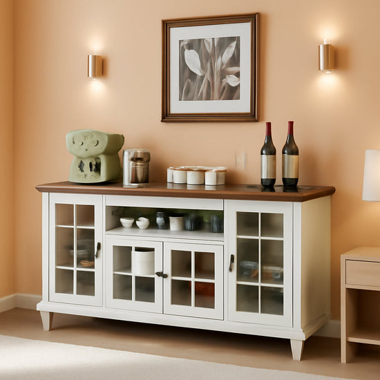 Large 60 Inch Vintage White Sideboard Buffet Cabinet-0