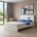White Wood King Platform Bed Frame With Storage Drawer