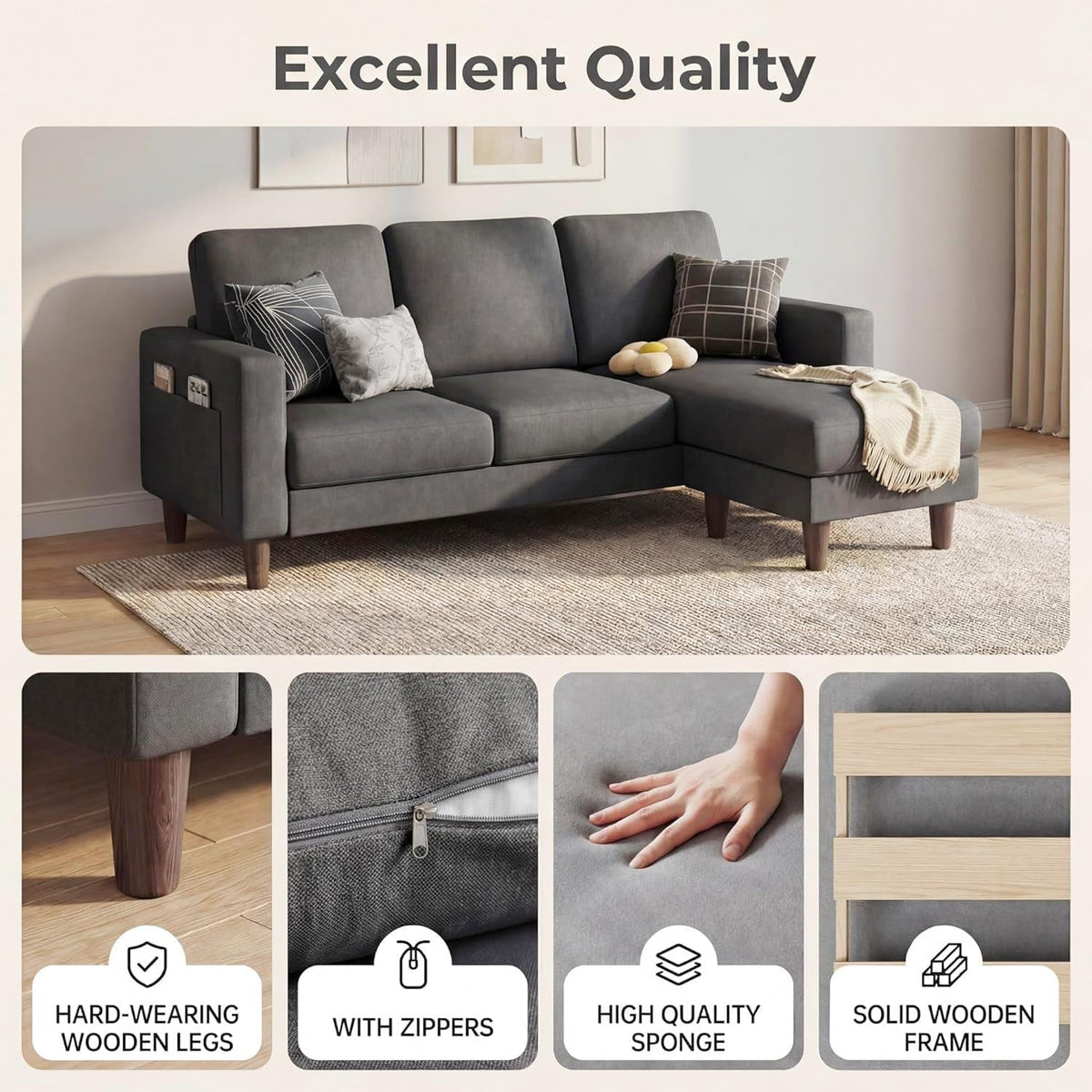 L-Shaped Sectional Sofa Graphite Grey Storage Ottoman-3