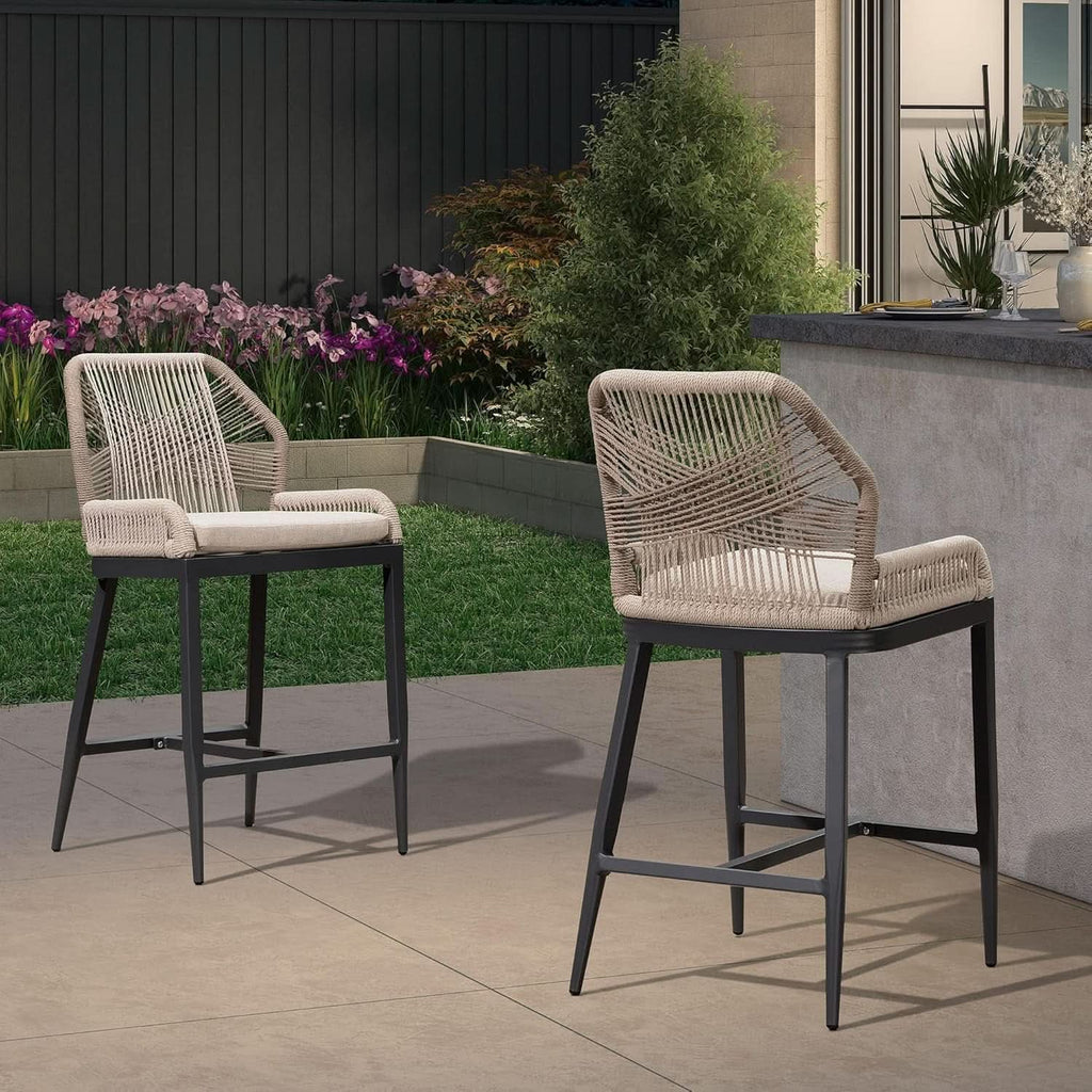 Counter Height Rattan Bar Stools Set Of 4 With Back-3