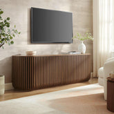 Walnut Finished Seventy Five Inch Fluted Sideboard Buffet Cabinet-3