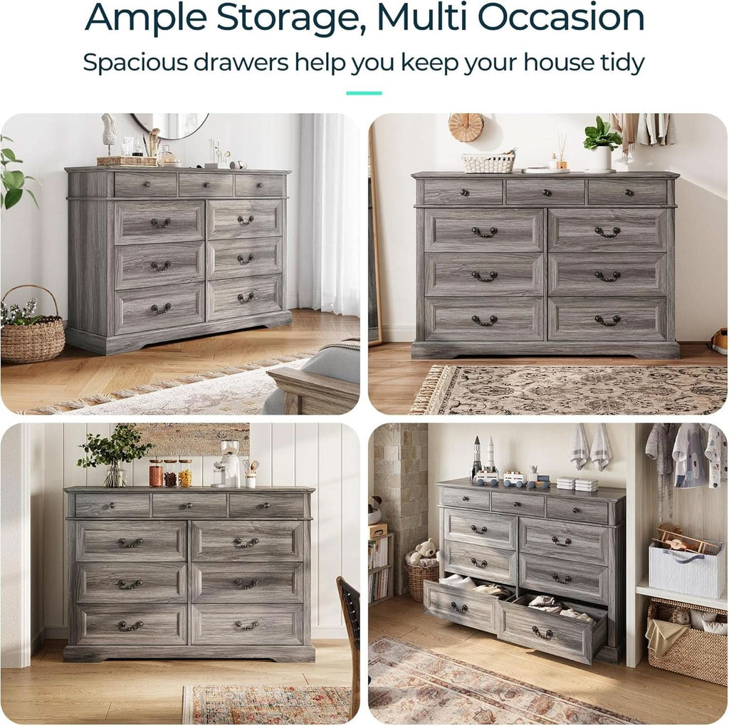 Grey 9-Drawer SolidWood Dresser For Bedroom Storage-2