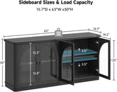 63Inch Black Sideboard Buffet Cabinet Glass Doors Modern-1