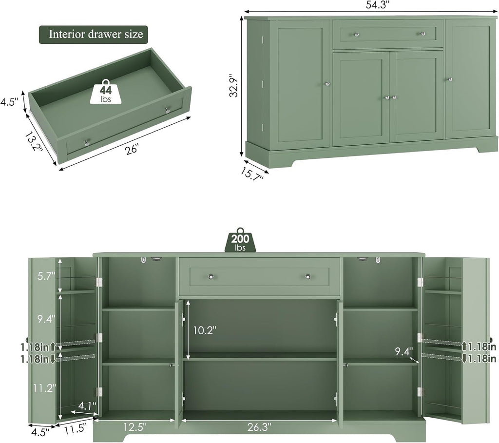 Green Industrial Buffet Cabinet With Adjustable Shelves-1