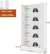 Tall White Six Tier Bookcase 72 Inches Contemporary Wood-1