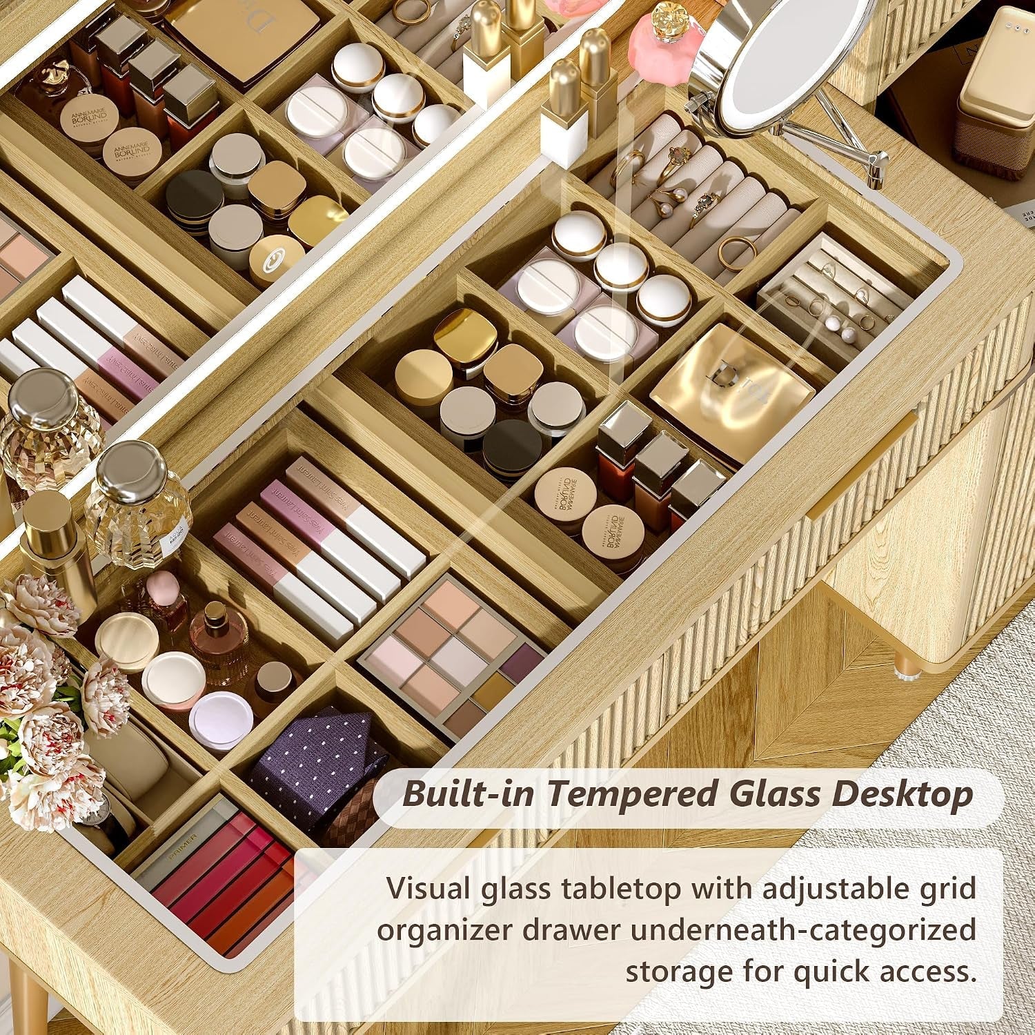 Forty Seven Inch Vanity Desk With 5X Magnifying Mirror-4