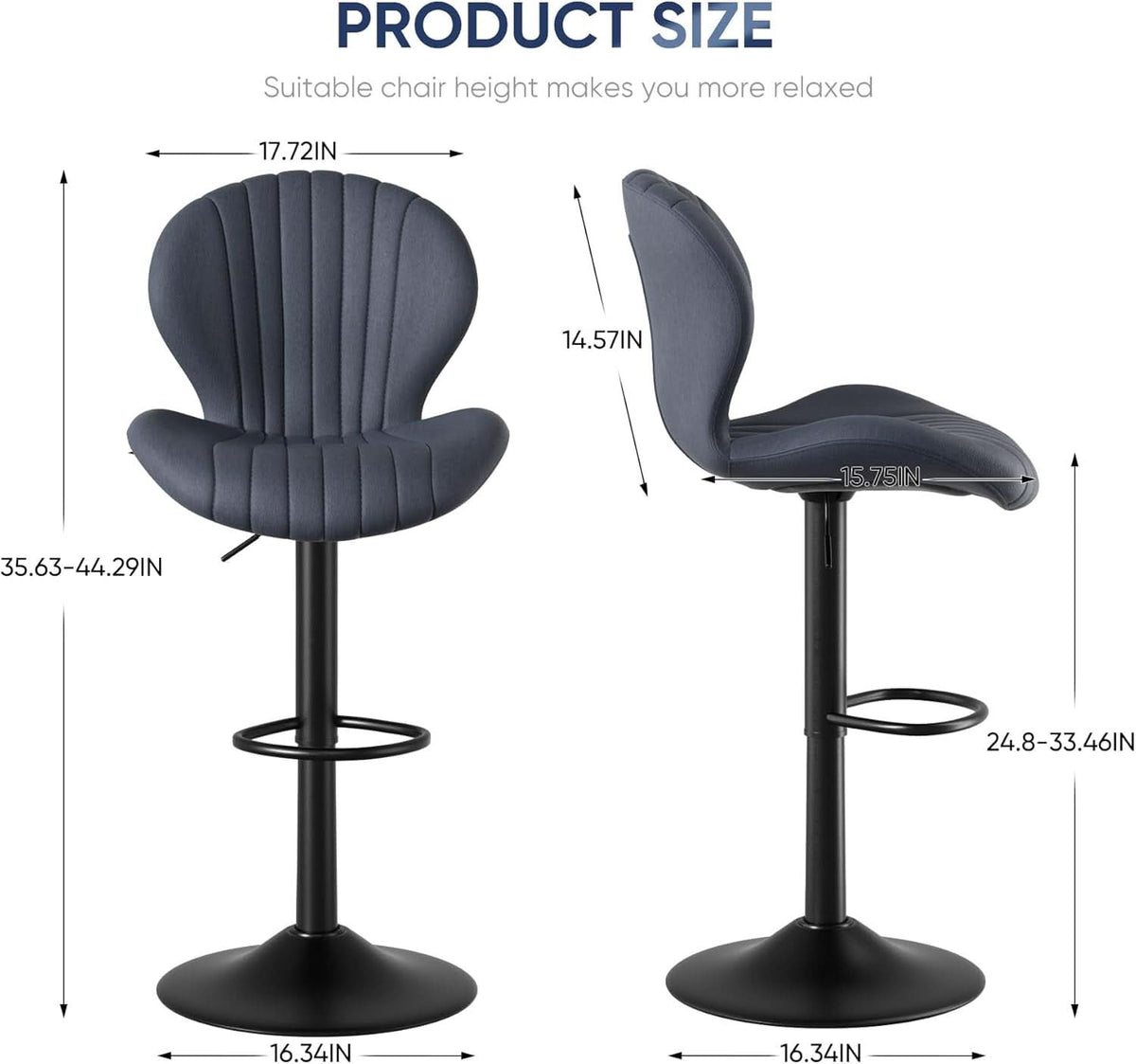 Three Swivel Bar Stools Counter Height High Back DarkGrey-1