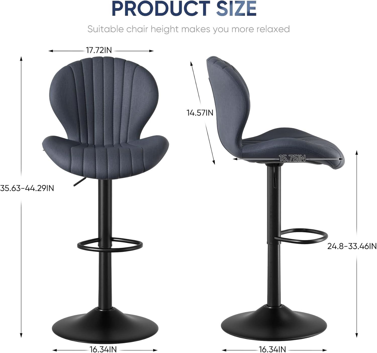 Three Swivel Bar Stools Counter Height High Back DarkGrey-1