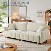 Cream Chenille Sleeper Sofa Bed With Expanded Storage-4