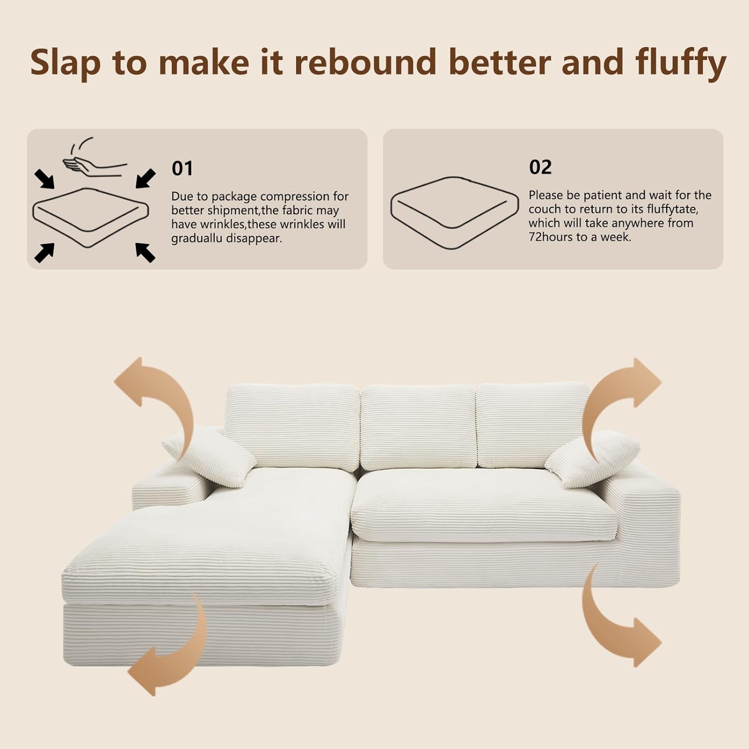98.4Inch Cloud Modular Sectional Sofa Beige Chaise-2