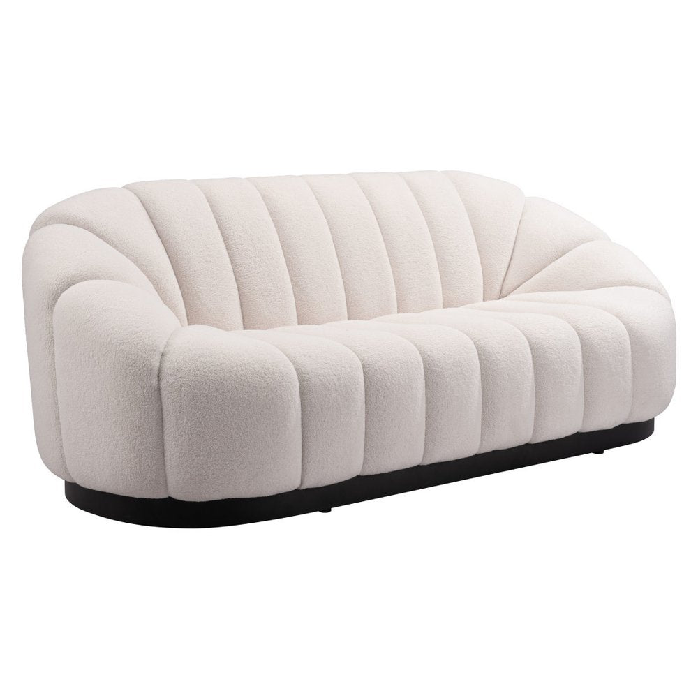 85" Cream Upholstered Curved Sofa