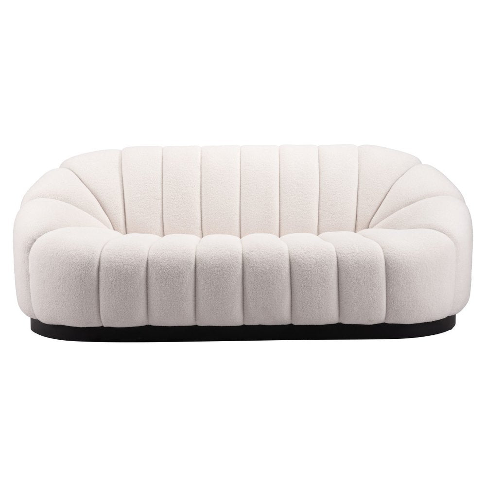 85" Cream Upholstered Curved Sofa