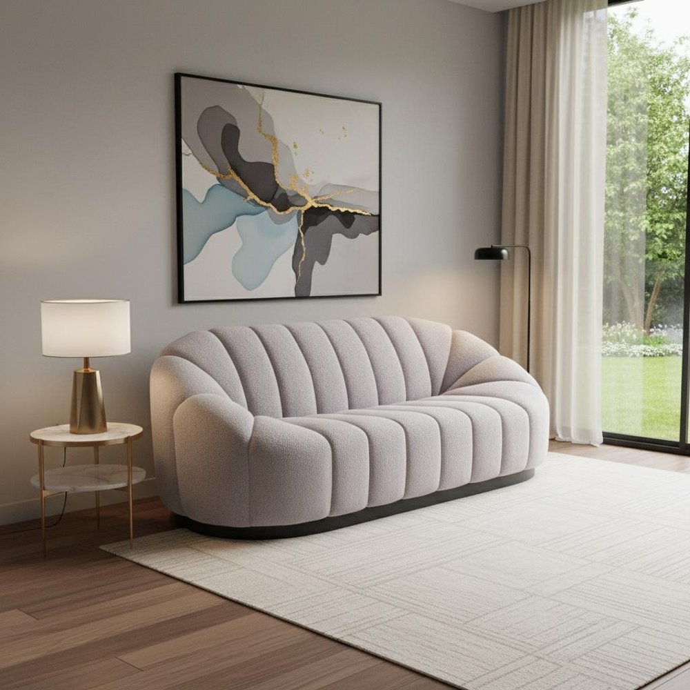 85" Light Gray Upholstered Curved Sofa