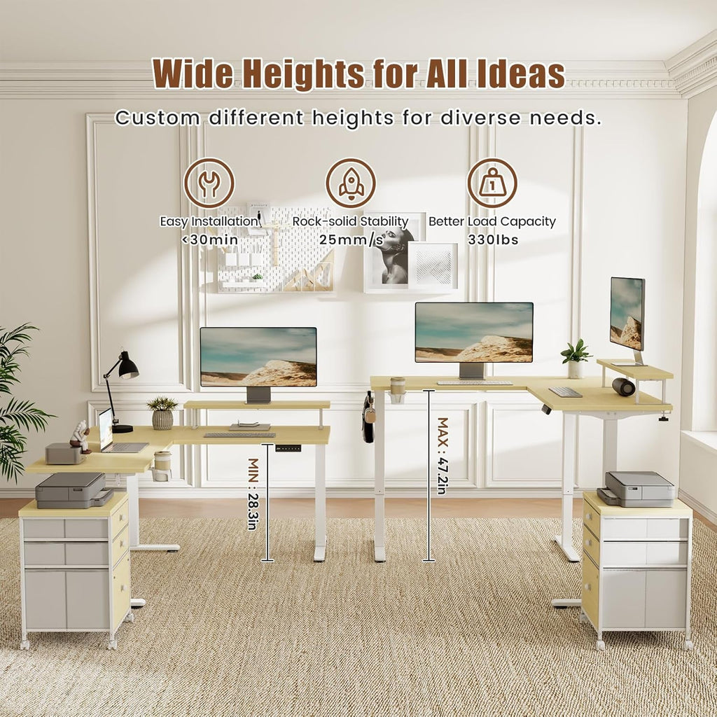 Electric LShaped Standing Work station With Drawers Maple-2