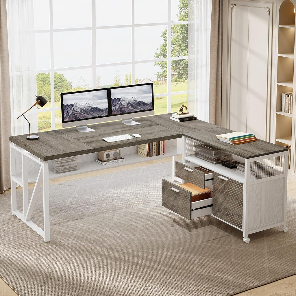 63Inch L Shaped Corner Executive Desk Gray Matte Finish-2