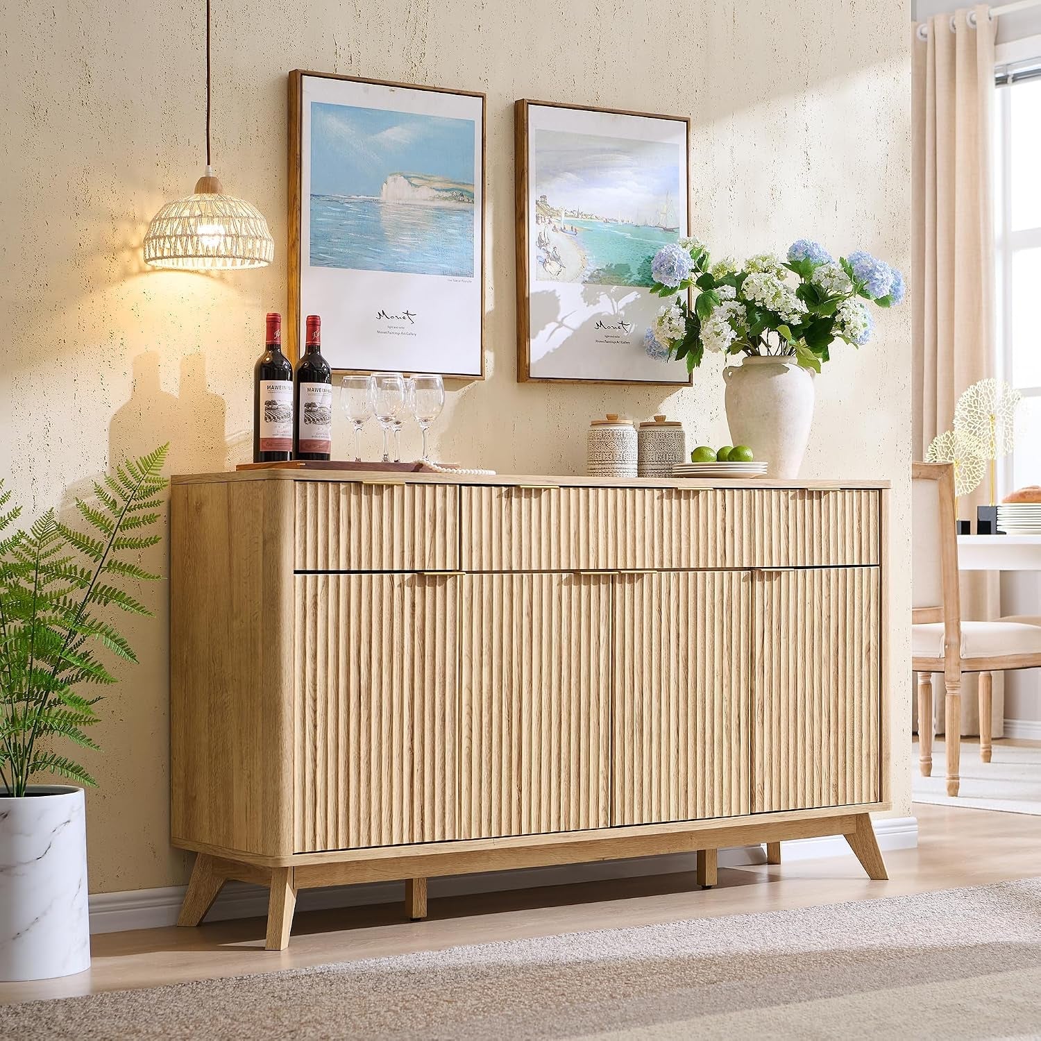 60 Inch Natural Oak Premium Quality Buffet Side board-2