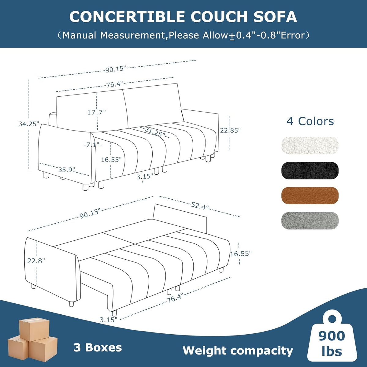 Cream Chenille Sleeper Sofa Bed With Expanded Storage-2