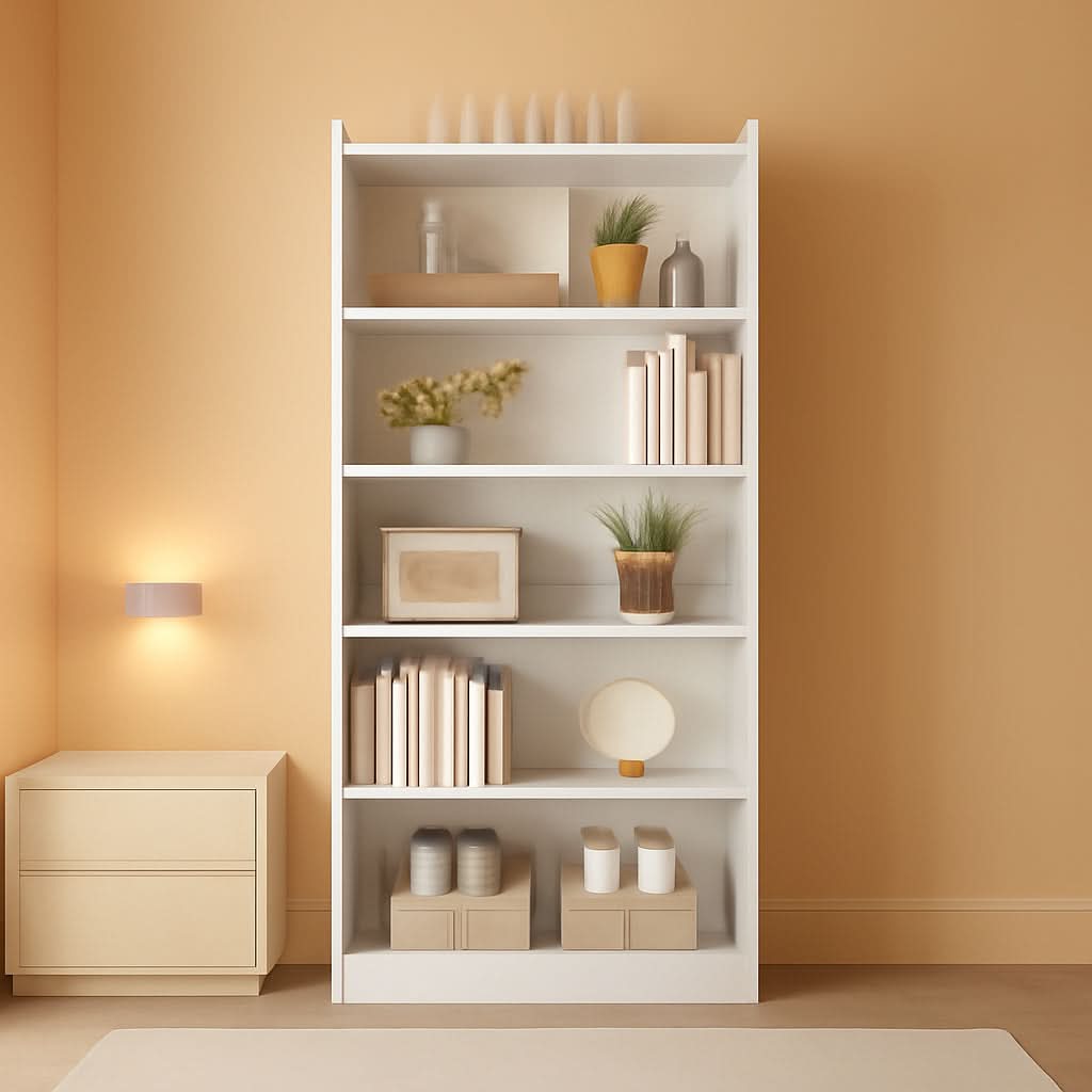Tall White Six Tier Bookcase 72 Inches Contemporary Wood-0