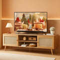 65 Inch Boho TV Stand With Rattan Entertainment Center-0
