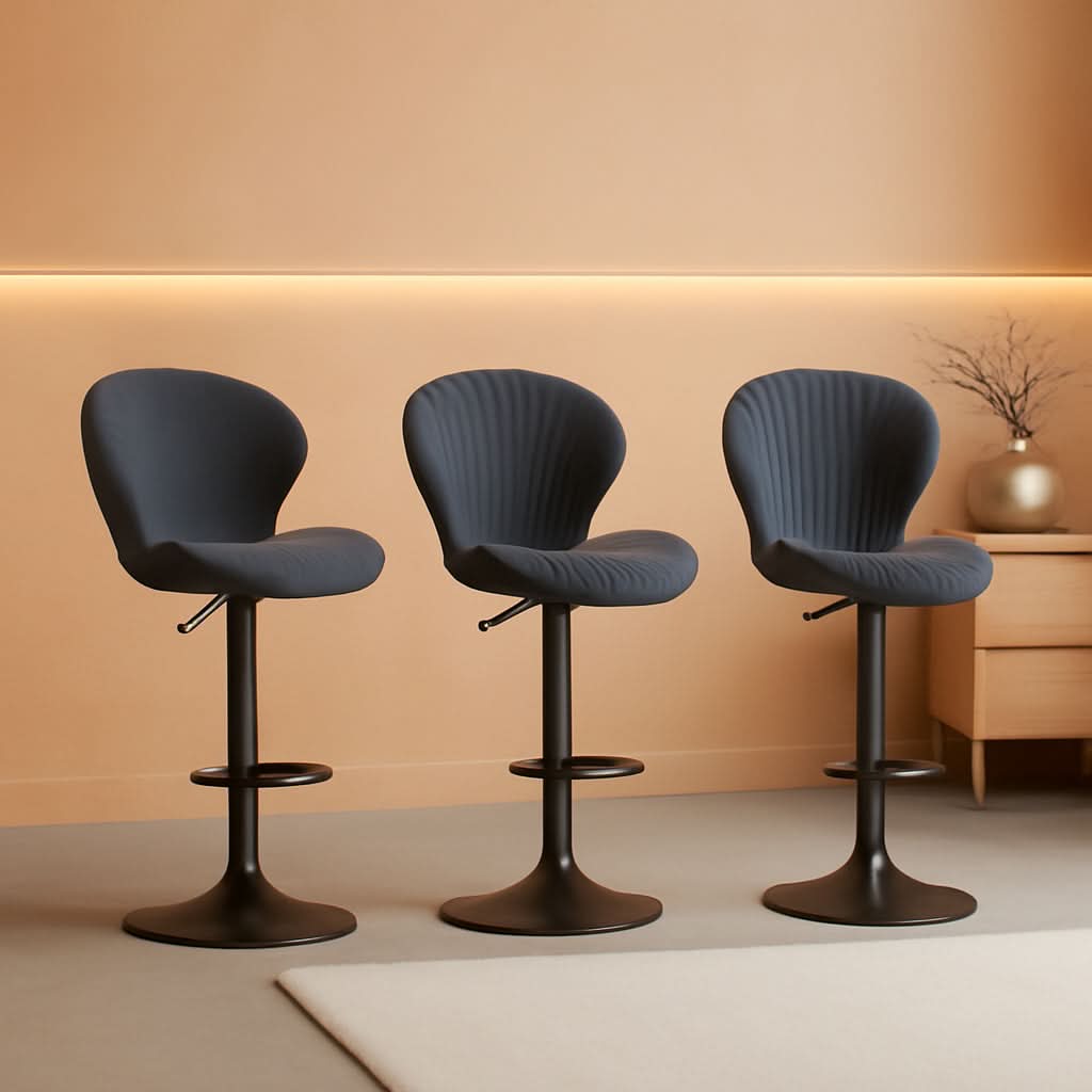 Three Swivel Bar Stools Counter Height High Back DarkGrey-0