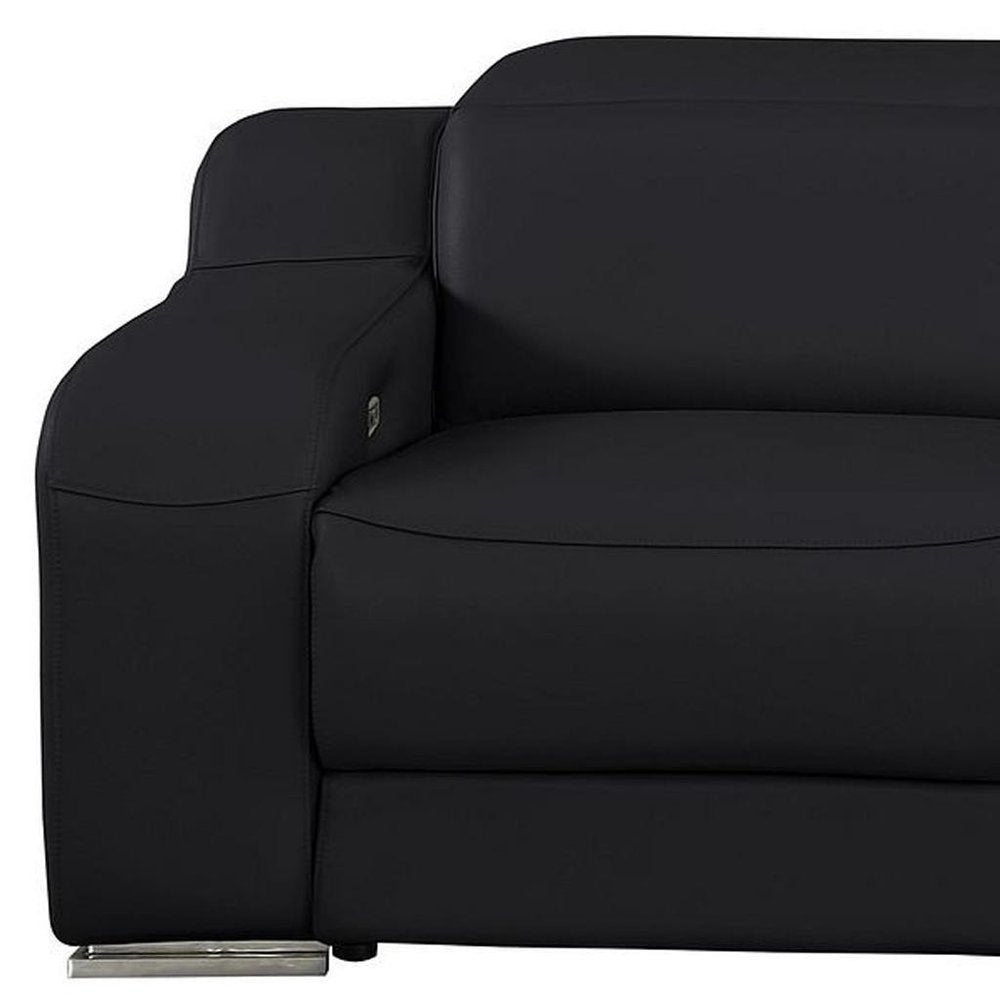 103" Black Italian Leather Reclining USB Sofa