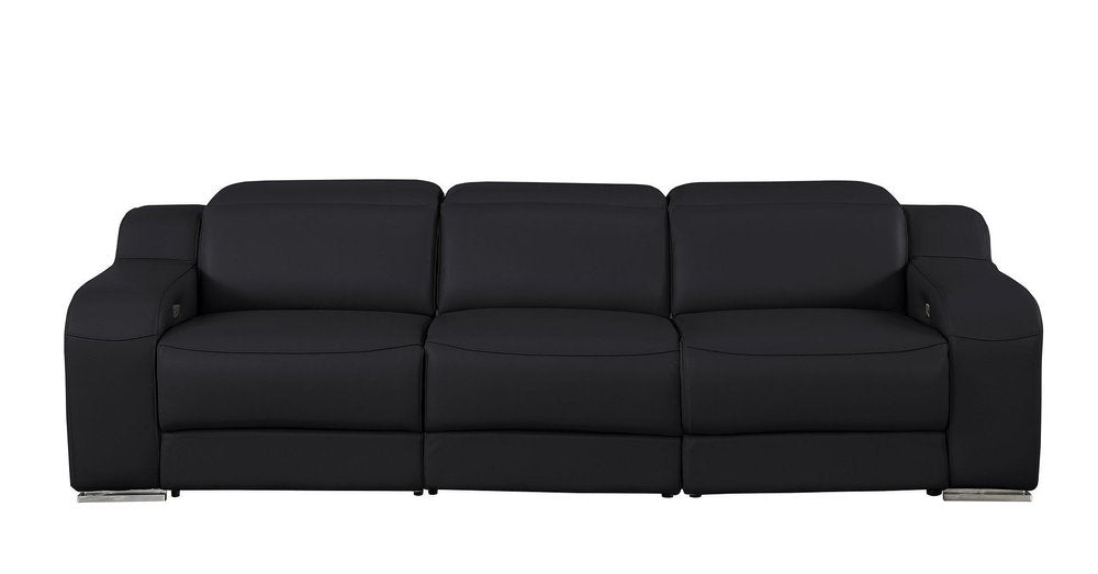 103" Black Italian Leather Reclining USB Sofa